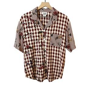 Vintage 90s Plaid Floral Cottagecore Button Down Size Medium